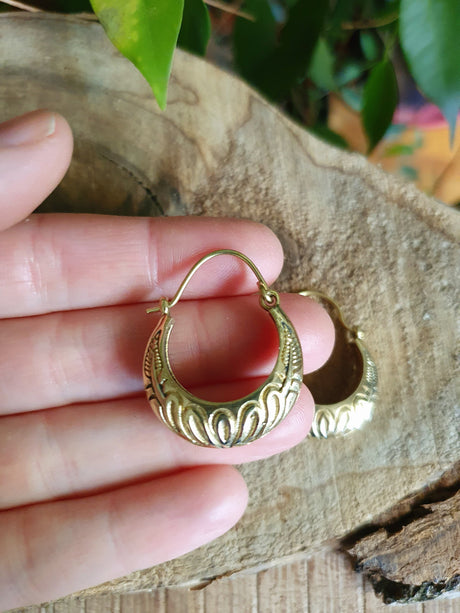 Tribal Chunky Brass Hoops; Ethnic Boho Chic Rustic Psy Gypsy Spiral Hippie Bohemian Festival style