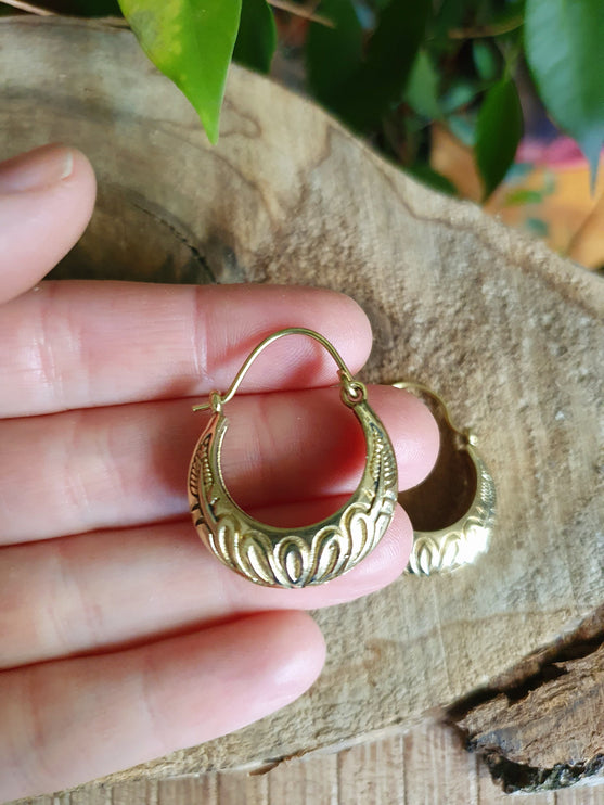 Tribal Chunky Brass Hoops; Ethnic Boho Chic Rustic Psy Gypsy Spiral Hippie Bohemian Festival style