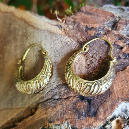 Tribal Chunky Brass Hoops; Ethnic Boho Chic Rustic Psy Gypsy Spiral Hippie Bohemian Festival style