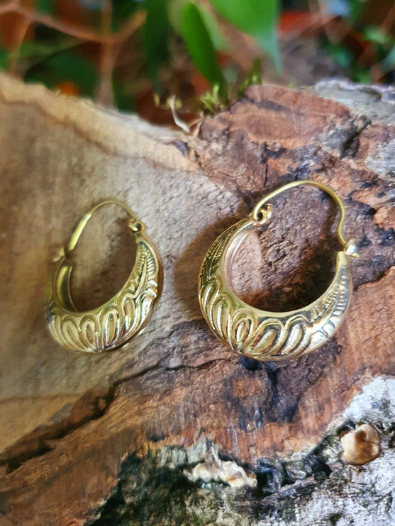 Tribal Chunky Brass Hoops; Ethnic Boho Chic Rustic Psy Gypsy Spiral Hippie Bohemian Festival style