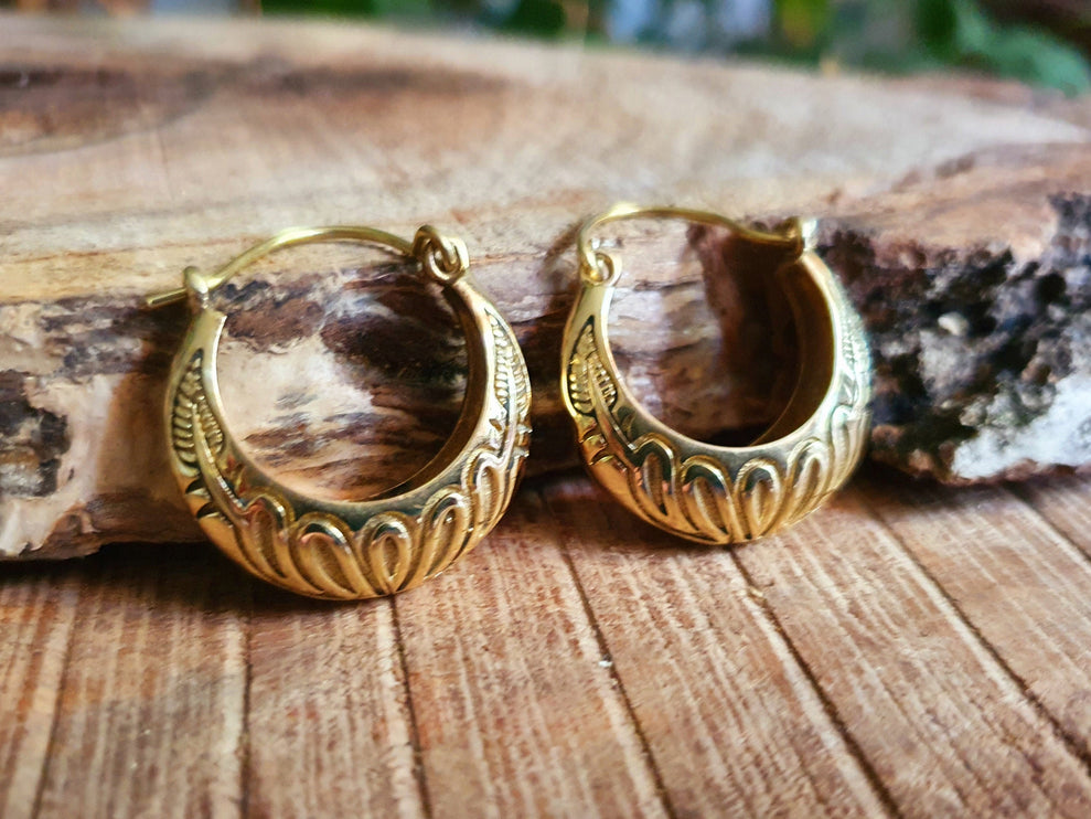 Tribal Chunky Brass Hoops; Ethnic Boho Chic Rustic Psy Gypsy Spiral Hippie Bohemian Festival style