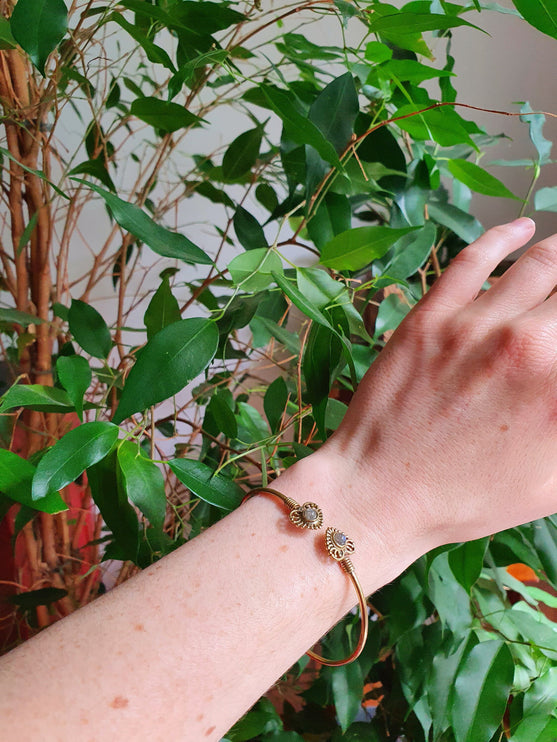 Labradorite Bracelet / Bangle / Brass / Ethnic / Rustic / Bohemian / Hippie / Gypsy / Love / Jewellery / Body / Adjustable