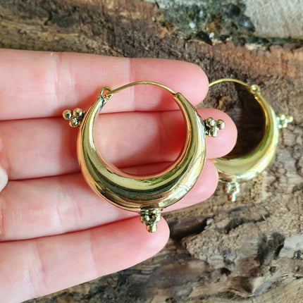 Chunky Ethnic Brass Hoops; Ethnic Boho Chic Rustic Psy Gypsy Spiral Hippie Bohemian Festival style