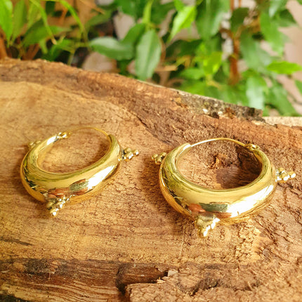 Chunky Ethnic Brass Hoops; Ethnic Boho Chic Rustic Psy Gypsy Spiral Hippie Bohemian Festival style