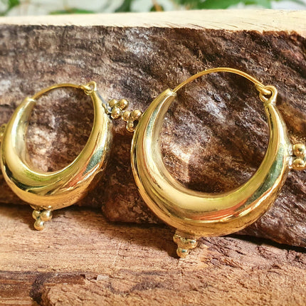 Chunky Ethnic Brass Hoops; Ethnic Boho Chic Rustic Psy Gypsy Spiral Hippie Bohemian Festival style