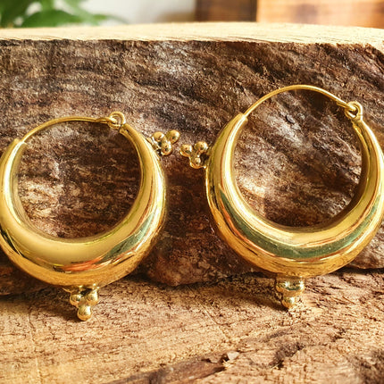 Chunky Ethnic Brass Hoops; Ethnic Boho Chic Rustic Psy Gypsy Spiral Hippie Bohemian Festival style