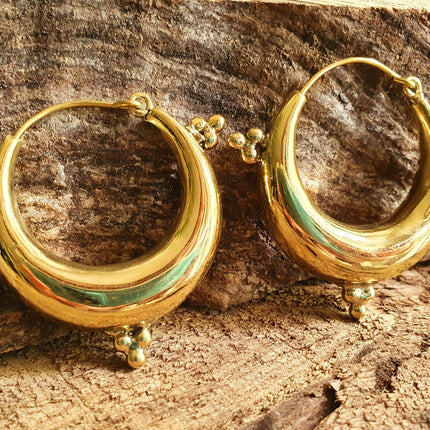 Chunky Ethnic Brass Hoops; Ethnic Boho Chic Rustic Psy Gypsy Spiral Hippie Bohemian Festival style