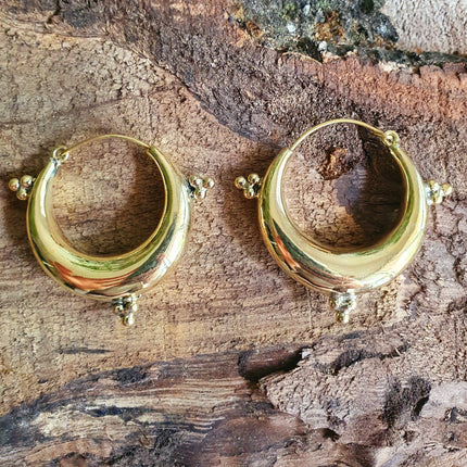 Chunky Ethnic Brass Hoops; Ethnic Boho Chic Rustic Psy Gypsy Spiral Hippie Bohemian Festival style