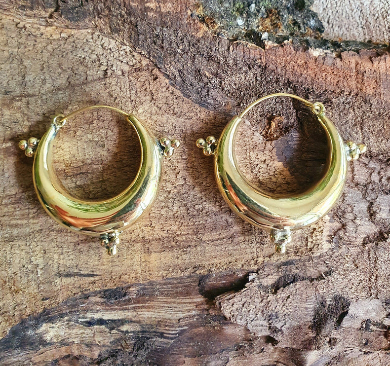 Chunky Ethnic Brass Hoops; Ethnic Boho Chic Rustic Psy Gypsy Spiral Hippie Bohemian Festival style