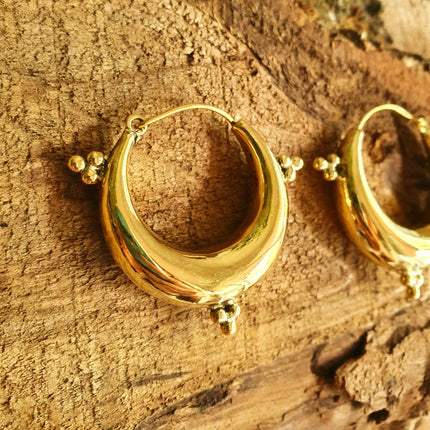 Chunky Ethnic Brass Hoops; Ethnic Boho Chic Rustic Psy Gypsy Spiral Hippie Bohemian Festival style