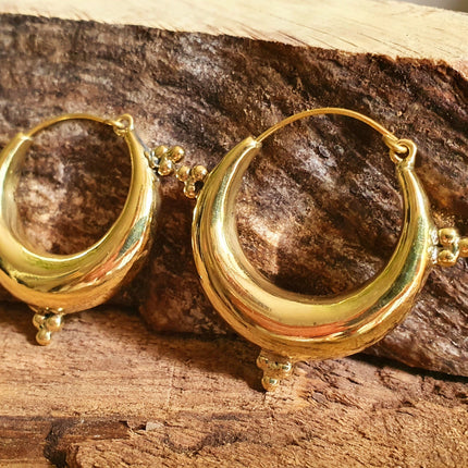 Chunky Ethnic Brass Hoops; Ethnic Boho Chic Rustic Psy Gypsy Spiral Hippie Bohemian Festival style