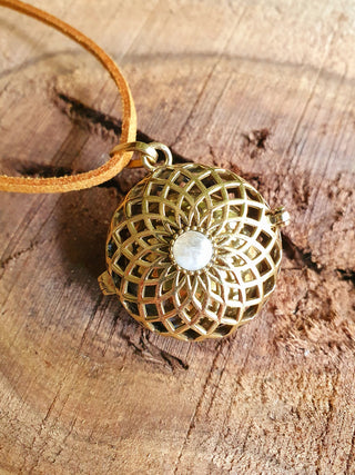 Gold Bola Necklace Brass & Moonstone / Pregnancy / Harmony Ball / Chimes / Steel Chain / Bell / Vegan / Ethnic / Boho / Hippie / Rustic / 