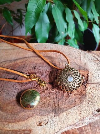 Gold Bola Necklace Brass & Moonstone / Pregnancy / Harmony Ball / Chimes / Steel Chain / Bell / Vegan / Ethnic / Boho / Hippie / Rustic / 