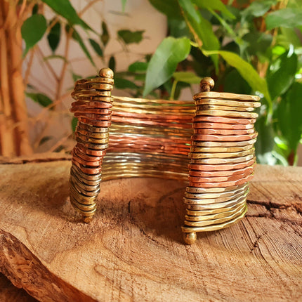 Textured Brass Cuff Bracelet / Mixed Metals Brass Copper Silver / Boho / Ethnic / Rustic / Bohemian / Hippie / Gypsy / Jewellery