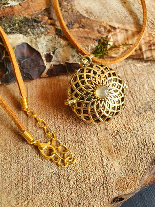 Gold Bola Necklace Brass & Labradorite / Pregnancy / Harmony Ball / Chimes / Vegan / Ethnic / Boho / Hippie / Rustic / Hypoallergenic
