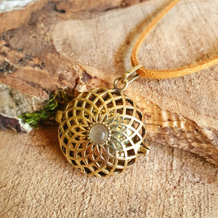 Gold Bola Necklace Brass & Labradorite / Pregnancy / Harmony Ball / Chimes / Vegan / Ethnic / Boho / Hippie / Rustic / Hypoallergenic