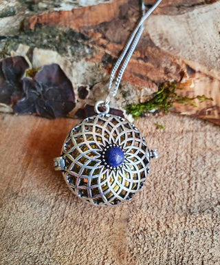Silver Bola Necklace with Lapis Lazuli Stones, Gift for Pregnant Woman