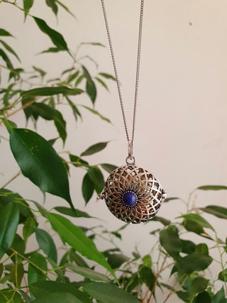 Silver Bola Necklace with Lapis Lazuli Stones, Gift for Pregnant Woman