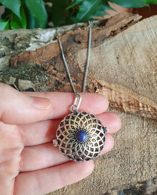 Silver Bola Necklace with Lapis Lazuli Stones, Gift for Pregnant Woman