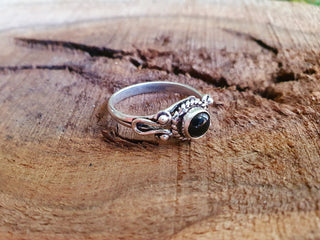 Boho Indian Black Onyx Silver Ring / Ethnic / Rustic / Festival / Tribal / Black / Hippie / Gypsy / Psy / Stone / Healing / Adjustable