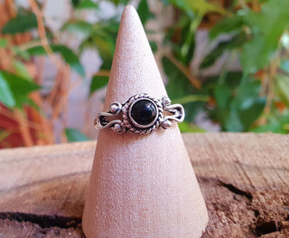 Boho Indian Black Onyx Silver Ring / Ethnic / Rustic / Festival / Tribal / Black / Hippie / Gypsy / Psy / Stone / Healing / Adjustable
