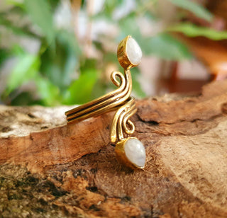 Boho Brass Moonstone Adjustable Ring, One size bohemian Ring for Her