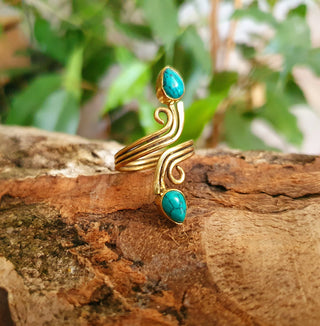 Boho Brass Turquoise Adjustable Ring, One size bohemian Ring for Her