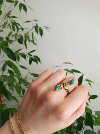 Boho Brass Turquoise Adjustable Ring, One size bohemian Ring for Her