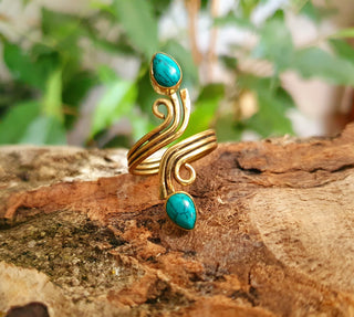 Boho Brass Turquoise Adjustable Ring, One size bohemian Ring for Her