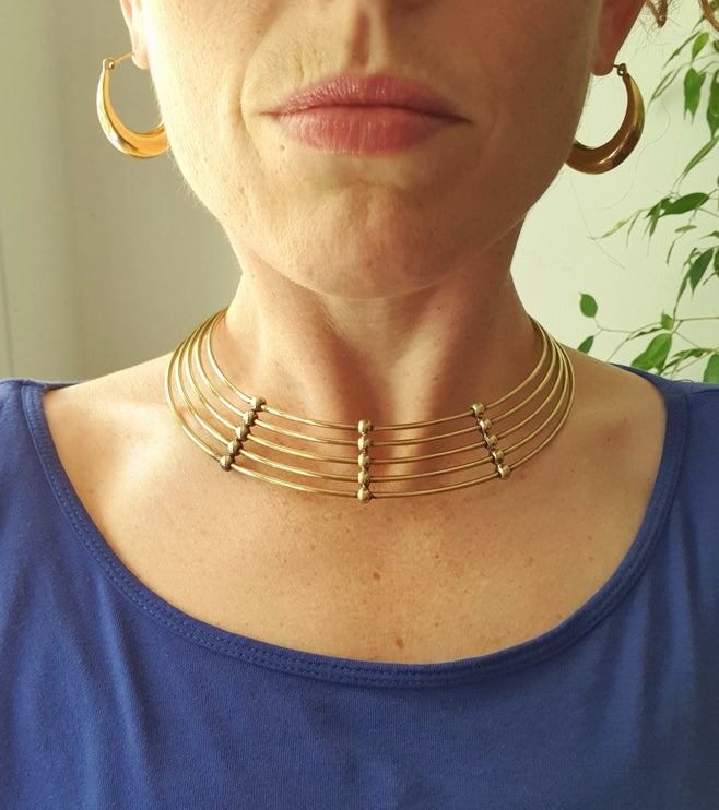 Ethnic Choker Brass Necklace / Boho/ Rustique / Gypsy / Lightweight / Boho / Tribal / Hippie / Rustic / Vegan /