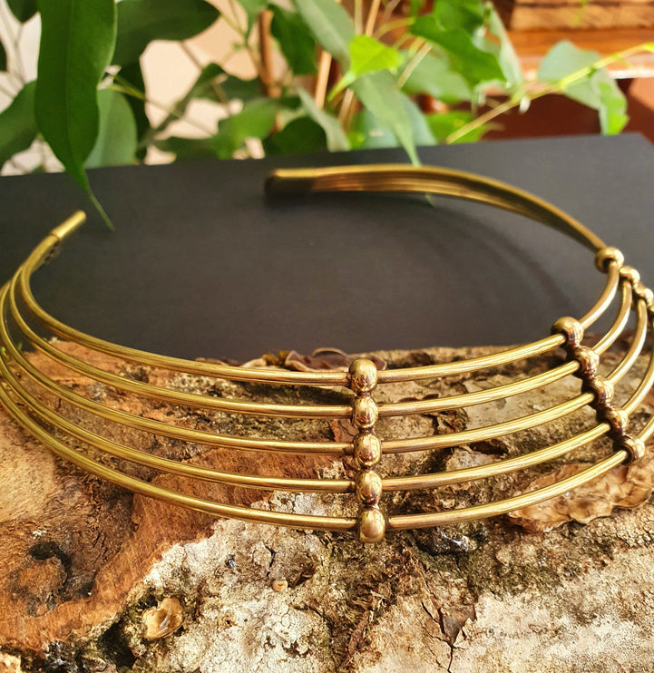 Ethnic Choker Brass Necklace / Boho/ Rustique / Gypsy / Lightweight / Boho / Tribal / Hippie / Rustic / Vegan /