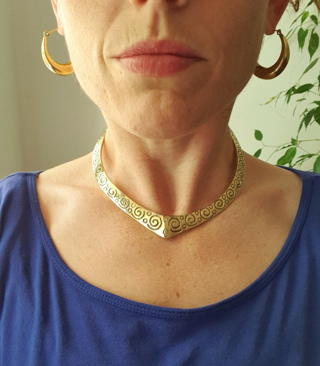 Ethnic Choker Brass Necklace / Rustic / Gypsy / Lightweight / Boho / Tribal / Hippie / Rustic / Vegan / Aztec