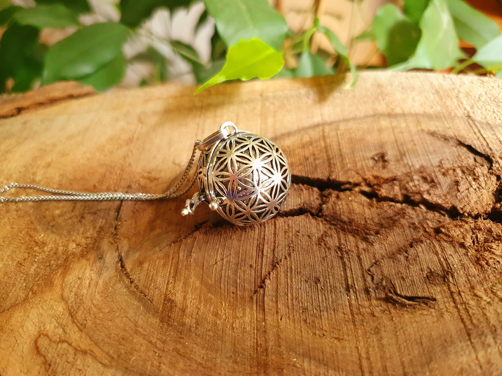 Bola Necklace Silver Flower of Life / Pregnancy / Harmony Ball / Chimes / Bell / Vegan / Ethnic / Boho / Tribal / Rustic / Hypoallergenic