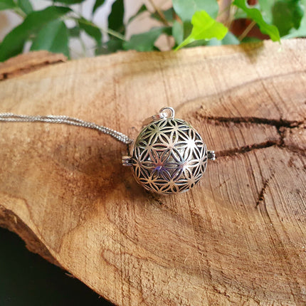 Bola Necklace Silver Flower of Life / Pregnancy / Harmony Ball / Chimes / Bell / Vegan / Ethnic / Boho / Tribal / Rustic / Hypoallergenic