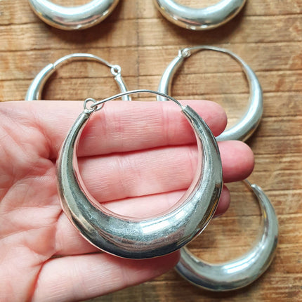 Chunky Silver Hoops; Thick Hoop Earrings Ethnic / Boho / Vintage Unisex / Mens / Rustic / Psy / Gypsy / Spiral / Hippie / Tribal