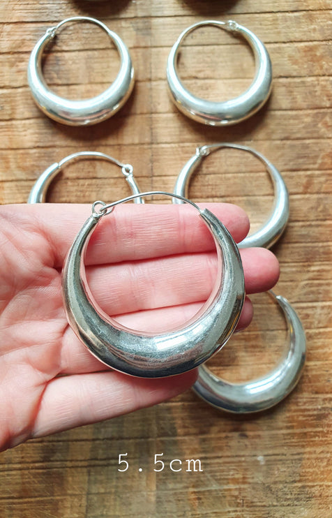 Chunky Silver Hoops; Thick Hoop Earrings Ethnic / Boho / Vintage Unisex / Mens / Rustic / Psy / Gypsy / Spiral / Hippie / Tribal