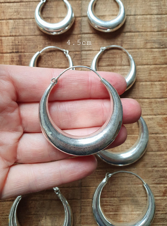 Chunky Silver Hoops; Thick Hoop Earrings Ethnic / Boho / Vintage Unisex / Mens / Rustic / Psy / Gypsy / Spiral / Hippie / Tribal