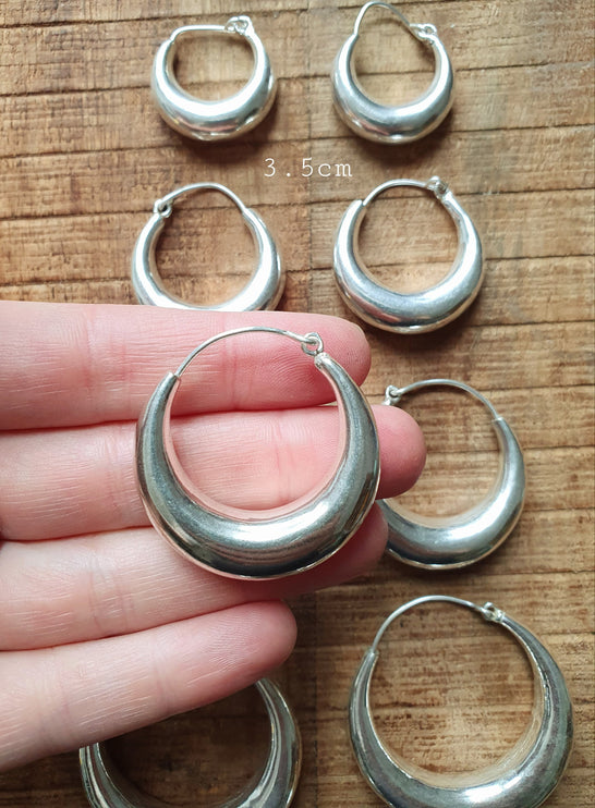 Chunky Silver Hoops; Thick Hoop Earrings Ethnic / Boho / Vintage Unisex / Mens / Rustic / Psy / Gypsy / Spiral / Hippie / Tribal