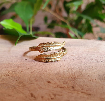 Brass Feather Boho Ring / Ethnic / Rustic / Festival / Tribal / Blue / Hippie / Gypsy / Psy / Stone / Feather ring / Feather jewellery