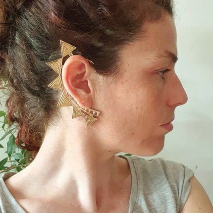 Ear Cuff Silver Aztec Triangles design / Tribal / Boho / Unisex / Mens Jewellery / Costume / Fancy Dress / Cosplay / Festival Jewellery /