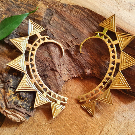 Ear Cuff Brass Aztec Triangles design / Tribal / Boho / Unisex / Mens Jewellery / Costume / Fancy Dress / Cosplay / Festival Jewellery /