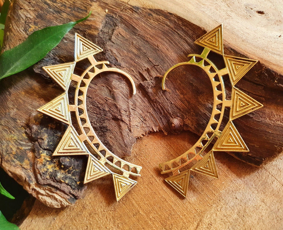 Ear Cuff Brass Aztec Triangles design / Tribal / Boho / Unisex / Mens Jewellery / Costume / Fancy Dress / Cosplay / Festival Jewellery /