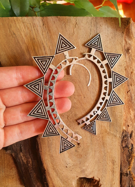 Ear Cuff Silver Aztec Triangles design / Tribal / Boho / Unisex / Mens Jewellery / Costume / Fancy Dress / Cosplay / Festival Jewellery /