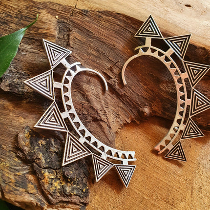 Ear Cuff Silver Aztec Triangles design / Tribal / Boho / Unisex / Mens Jewellery / Costume / Fancy Dress / Cosplay / Festival Jewellery /