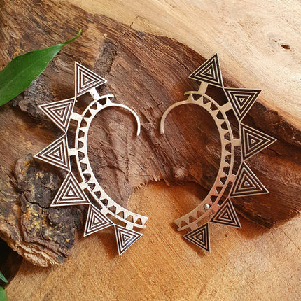 Ear Cuff Silver Aztec Triangles design / Tribal / Boho / Unisex / Mens Jewellery / Costume / Fancy Dress / Cosplay / Festival Jewellery /