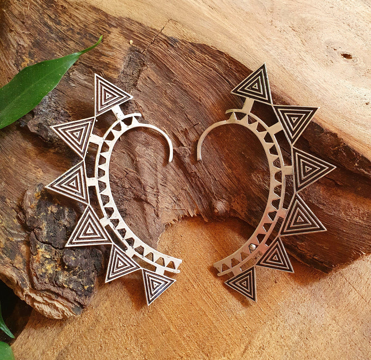 Ear Cuff Silver Aztec Triangles design / Tribal / Boho / Unisex / Mens Jewellery / Costume / Fancy Dress / Cosplay / Festival Jewellery /