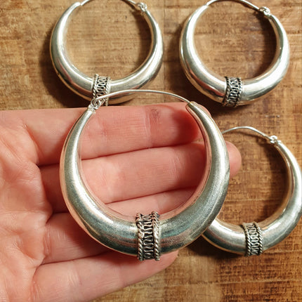 Silver Tribal Hoop Earrings / Ethnic / Rustic / Bohemian / Gold / Gypsy / Spiral / Hippie / Chunky / Festival / style