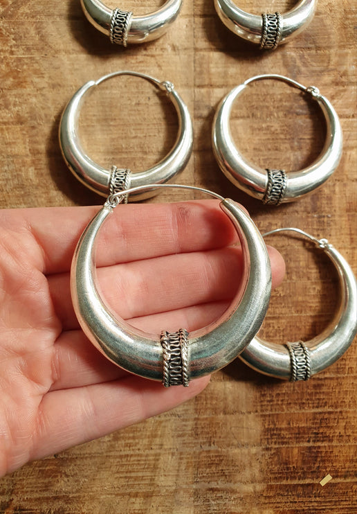 Silver Tribal Hoop Earrings / Ethnic / Rustic / Bohemian / Gold / Gypsy / Spiral / Hippie / Chunky / Festival / style