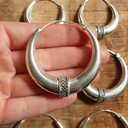 Silver Tribal Hoop Earrings / Ethnic / Rustic / Bohemian / Gold / Gypsy / Spiral / Hippie / Chunky / Festival / style