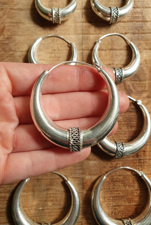 Silver Tribal Hoop Earrings / Ethnic / Rustic / Bohemian / Gold / Gypsy / Spiral / Hippie / Chunky / Festival / style